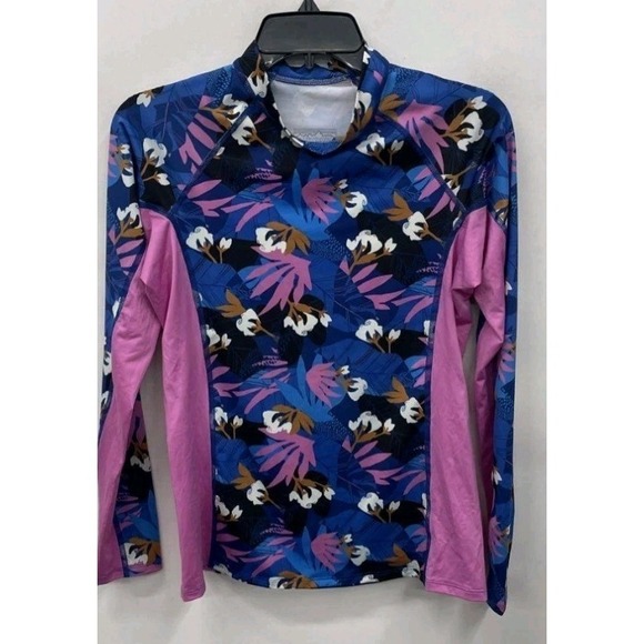 Patagonia Women's Floral Rash Guard Long Sleeve Sun Shirt Pink Blue Size M Surf - Picture 2 of 4